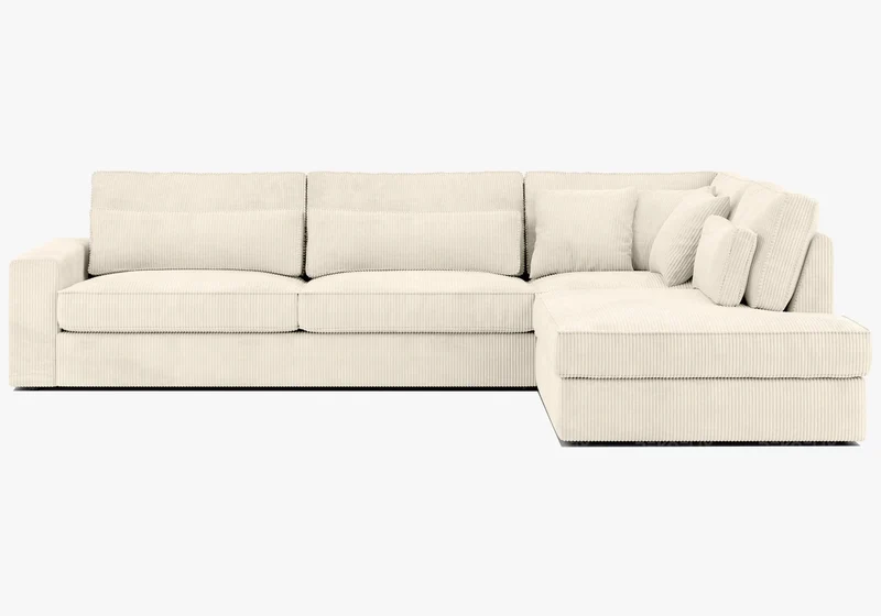Canapé angle velours côtelé blanc beige - Lea