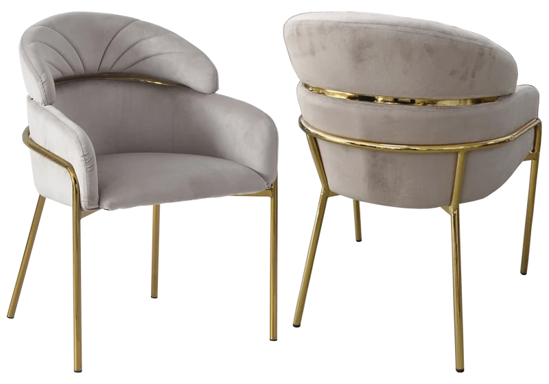 Chaises en velours taupe et pieds dorés - Noam x4