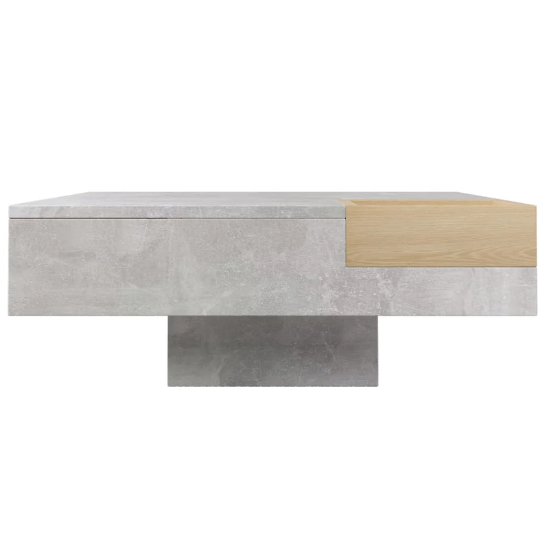 Table basse carré moderne effet béton gris et une boit de rangement bois nature 72*72*30 CROKS