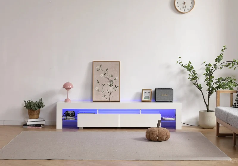 Meuble banc TV blanc led - Sala