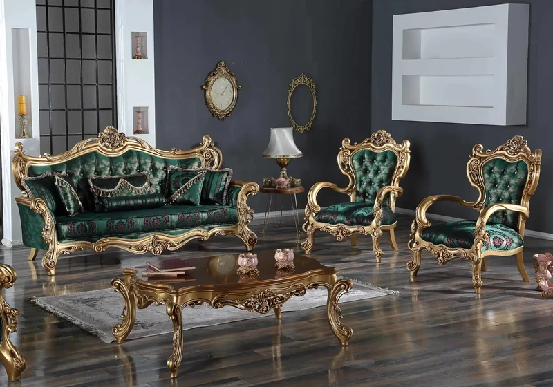 Ensemble canapé baroque vert ŞEHRAZAT
