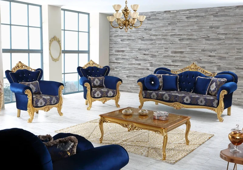 Ensemble canapé baroque blue marine TUĞRA