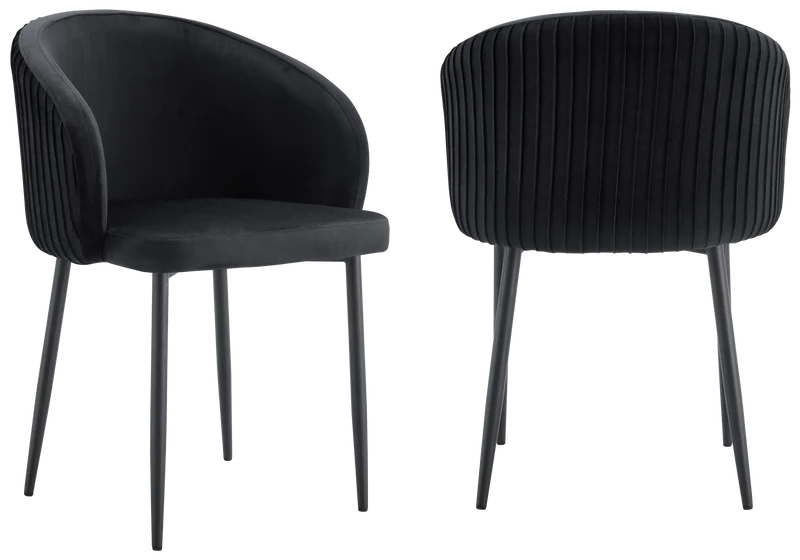 Chaise salle manger velours noir pieds noir - Sora x2