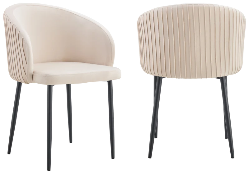 Chaise salle manger velours beige pieds noir - Sora x2