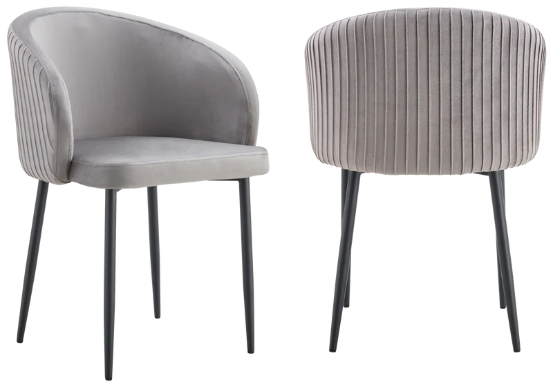 Chaise salle manger velours gris pieds noir - Sora x2