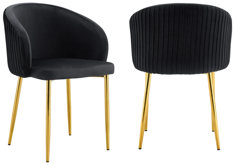 Chaise salle manger velours noir pieds doré - Sora x2