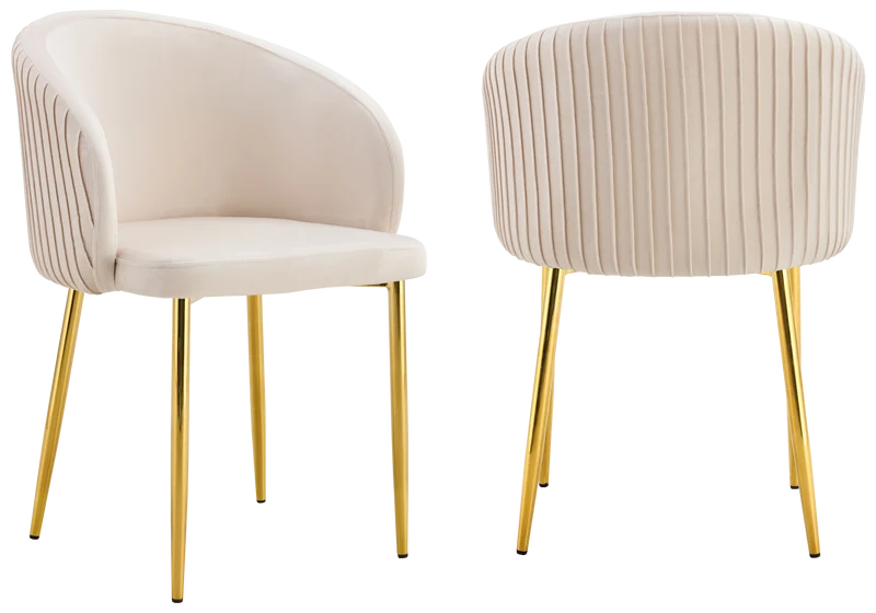 Chaise salle manger velours beige pieds doré - Sora x2