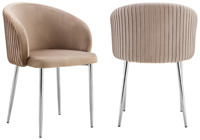 Chaise salle manger velours taupe pieds chromé - Sora x2