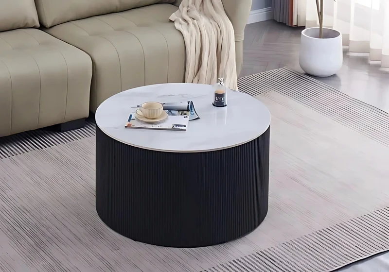 Table basse pied noir céramique marbre blanc - Nika