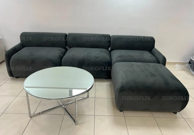 Canapé angle modulable velours anthracite - Yony