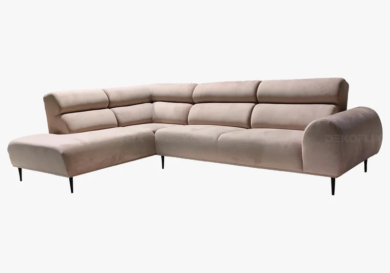 Canapé angle moderne velours beige - Deny
