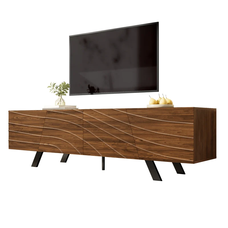 Meuble TV moderne bois noyer, pieds en fer noir 160×39×50,5 cm WHISKFERNSTEM