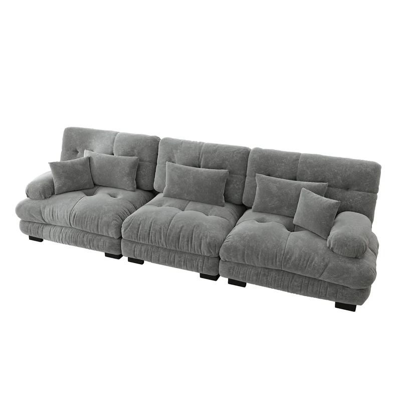 Canapé modulable 3 places en tissu chenille gris HYPHAE