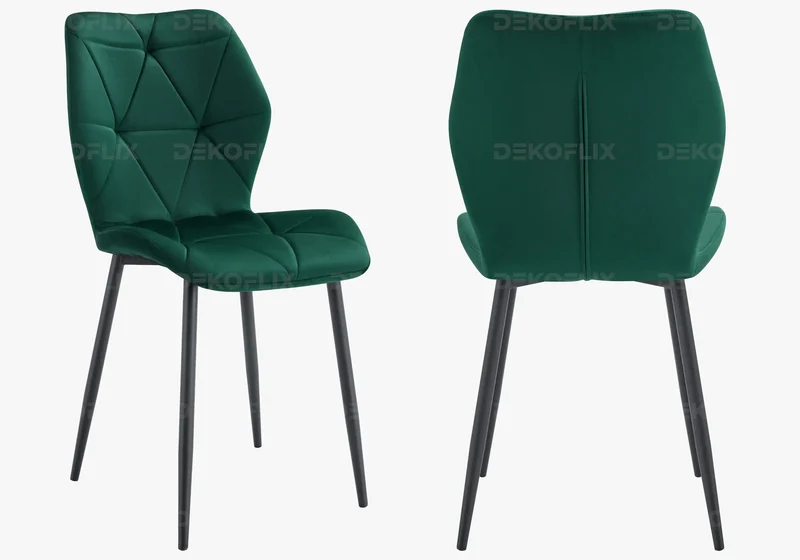 Chaise coquillage en velours vert et pieds noirs - Nava x4