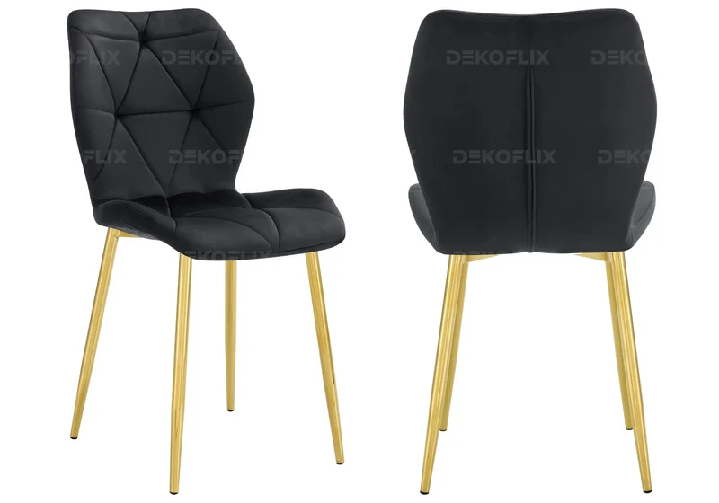 Chaise coquillage en velours noir et pieds dorés - Nava x4