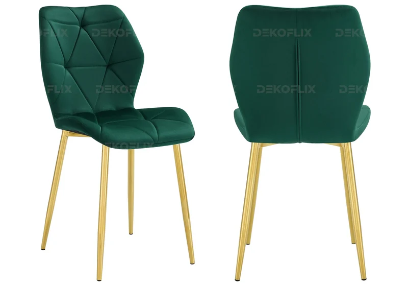 Chaise coquillage en velours vert et pieds dorés - Nava x4