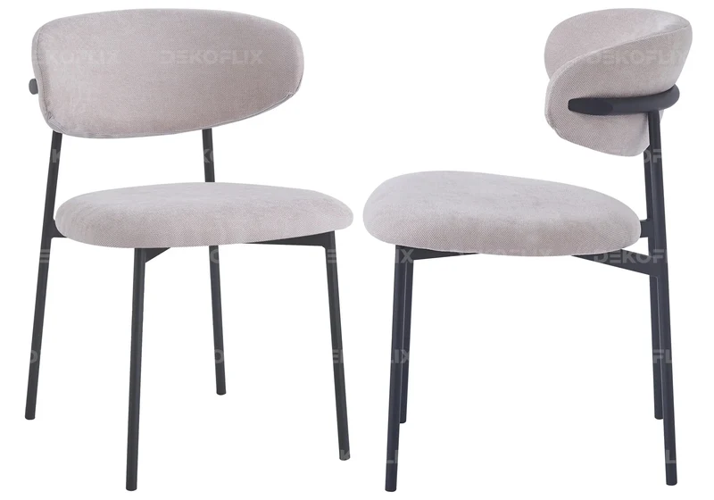 Chaise de table velours taupe pieds noir - Asna x4