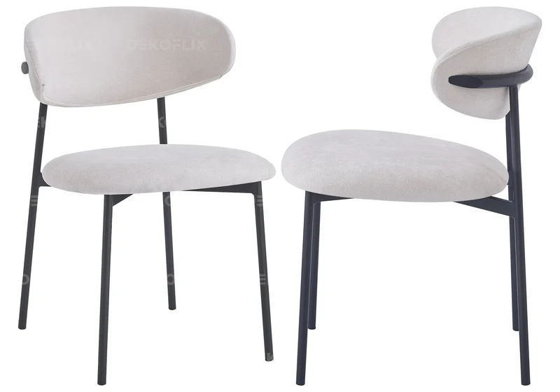 Chaise de table velours gris pieds noir - Asna x4