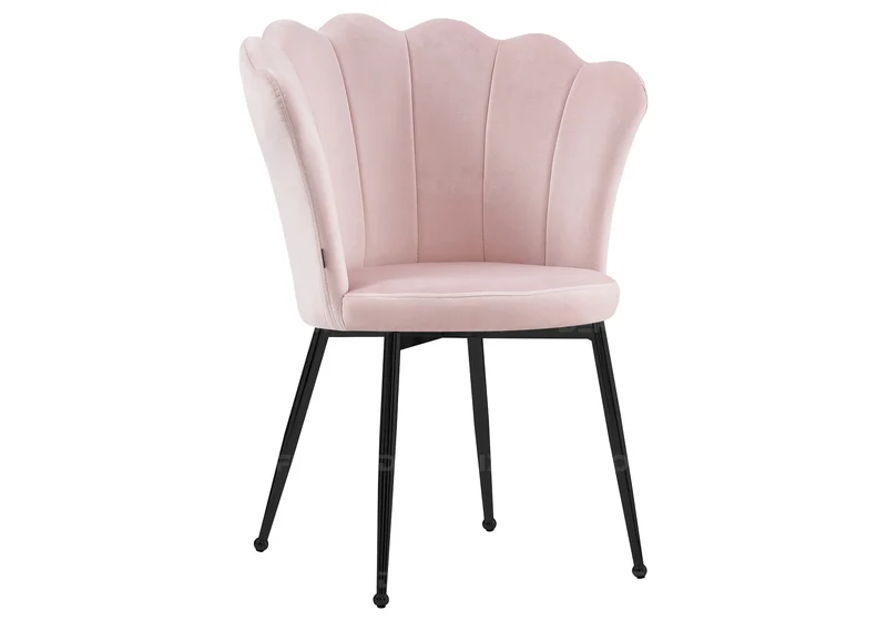 Chaise de table coquillage velours rose pieds noir - Nymea x2