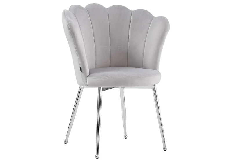 Chaise de table coquillage velours gris pieds argent - Nymea x2