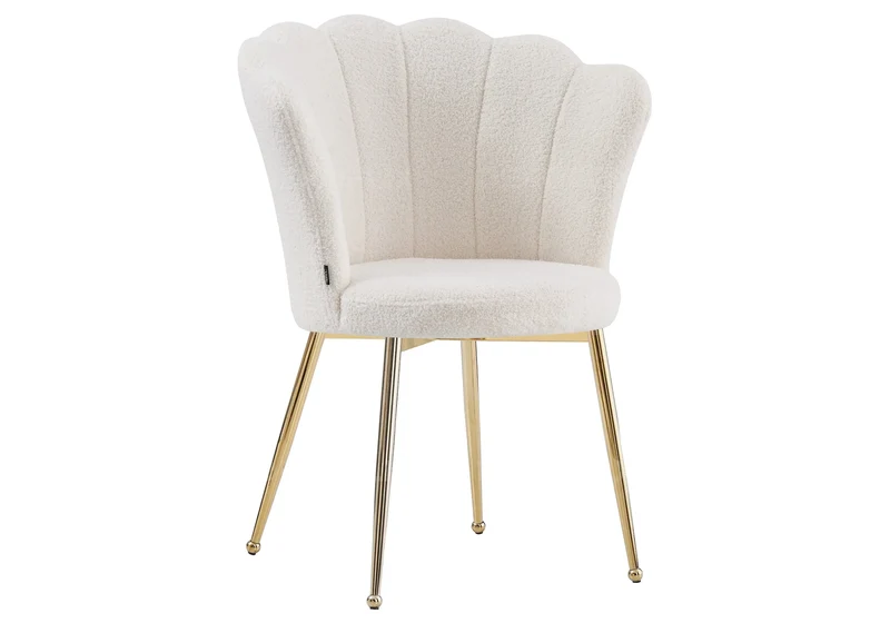 Chaise de table coquillage tissu bouclé pieds or - Nymea x2