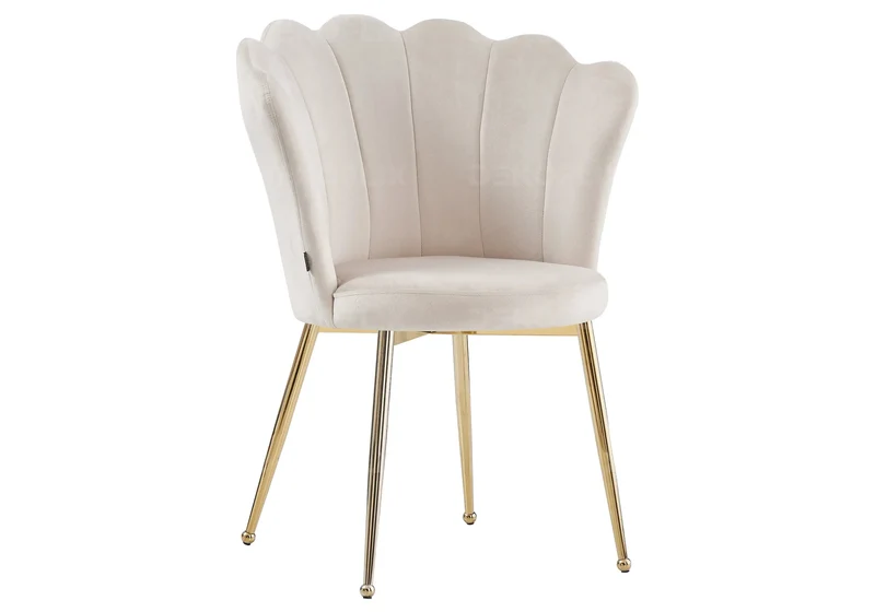 Chaise de table coquillage velours beige pieds or - Nymea x2