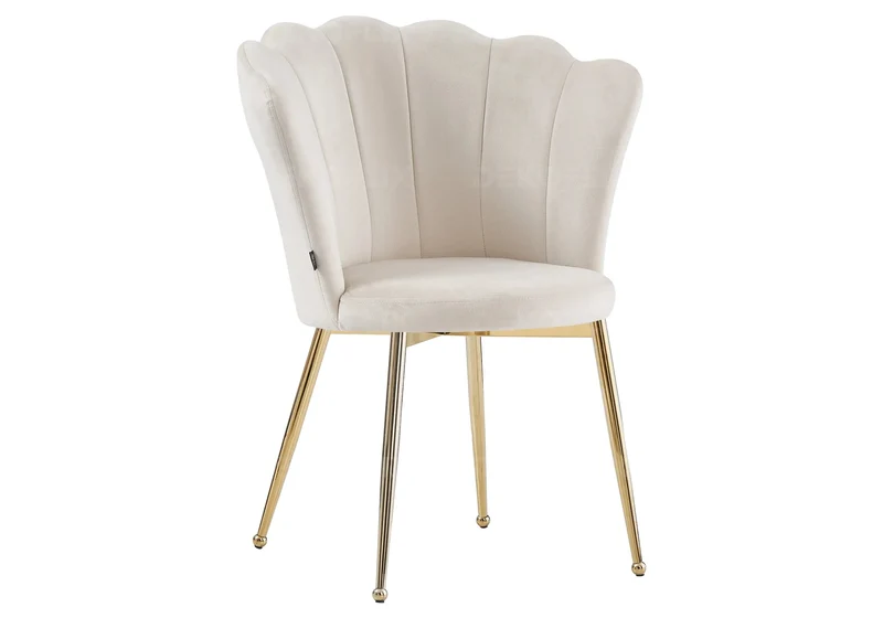 Chaise de table coquillage velours écru pieds or - Nymea x2