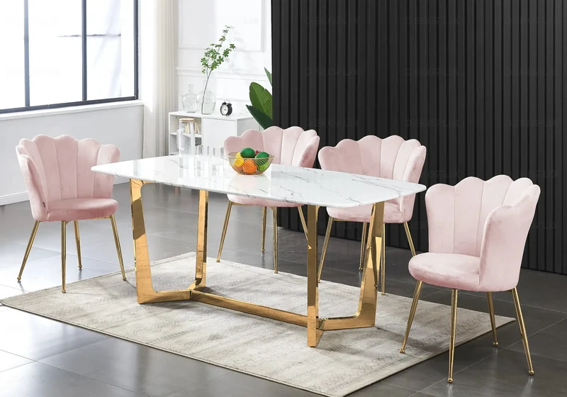 Table marbre blanc et 4 chaises doré - Gaya