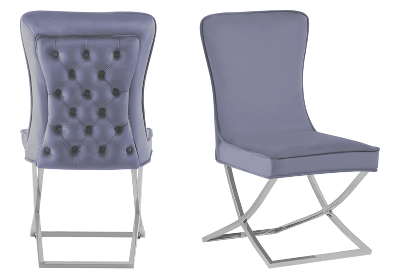 Chaise capitonnée pied croisé argent anthracite - Enzo x2