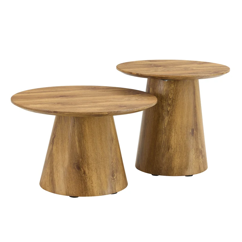 Ensemble de 2 tables basses gigognes rondes effet bois (50×48 cm & 60×35 cm) CYPRESSARA