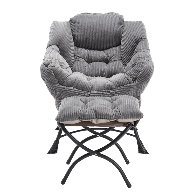 Fauteuil relax avec repose-pieds en flanelle grise, accoudoirs, poche latérale SERENELV
