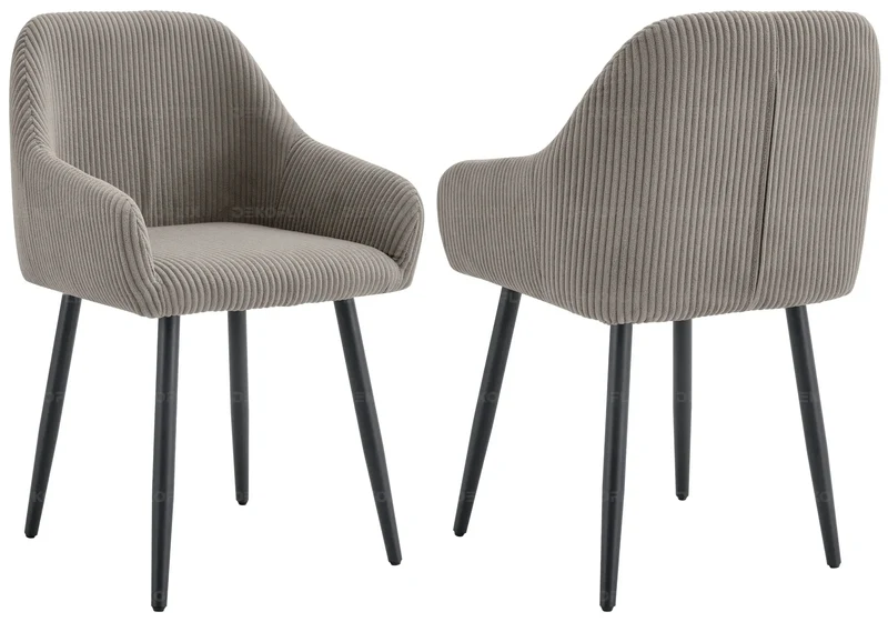 Fauteuil de table enveloppant velours côtelé moka - Dena x2