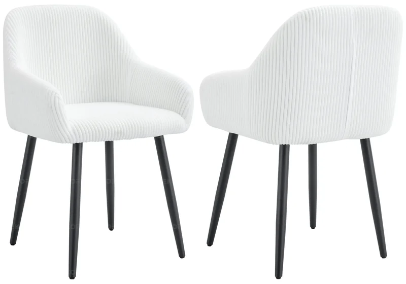 Fauteuil de table enveloppant velours côtelé écru - Dena x2