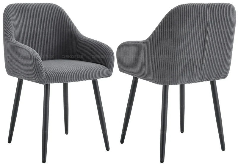 Fauteuil de table enveloppant velours côtelé gris - Dena x2