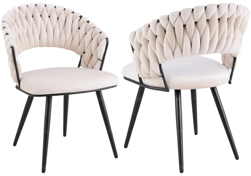 Chaise de table velours beige pieds noirs - Petra x2