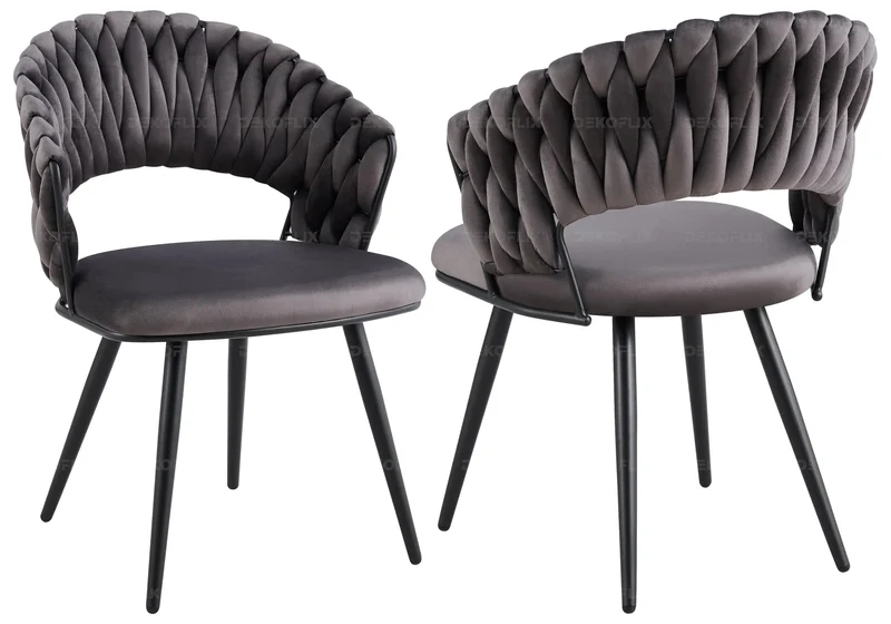 Chaise de table velours anthracite pieds noirs - Petra x2