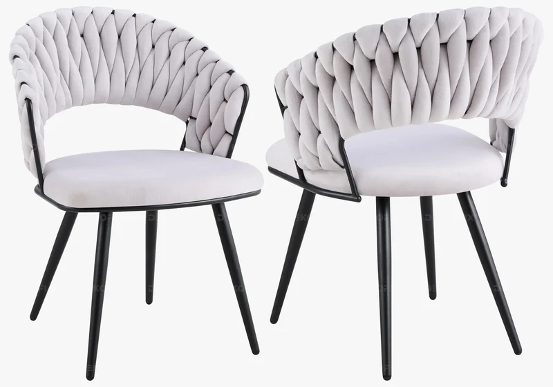 Chaise de table velours gris pieds noirs - Petra x2