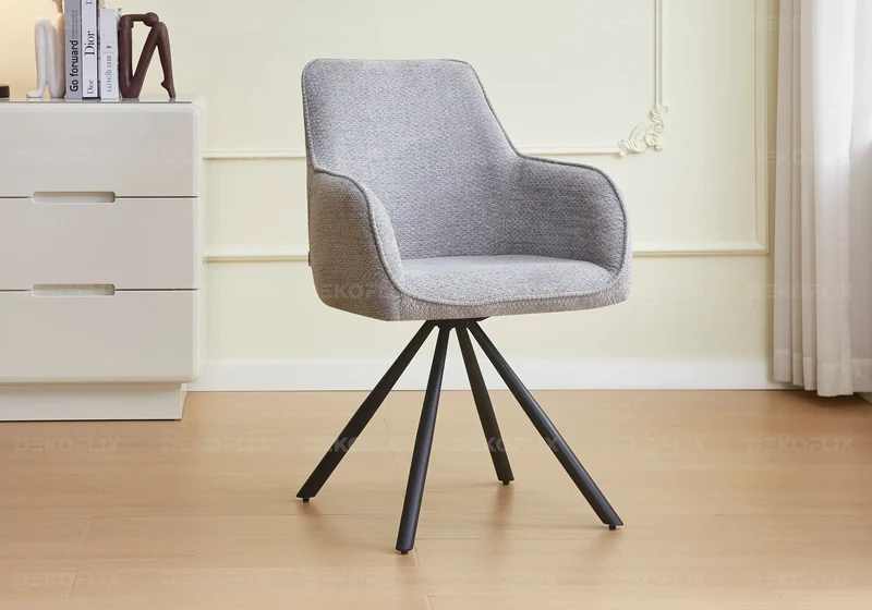 Fauteuil de table bouclée gris pieds noirs - Daly x2