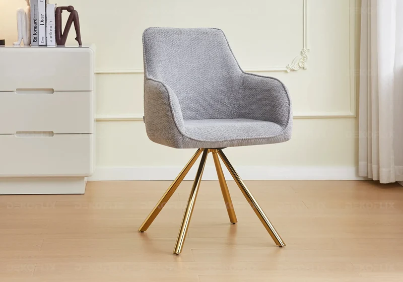 Fauteuil de table bouclée gris pieds dorés - Daly x2
