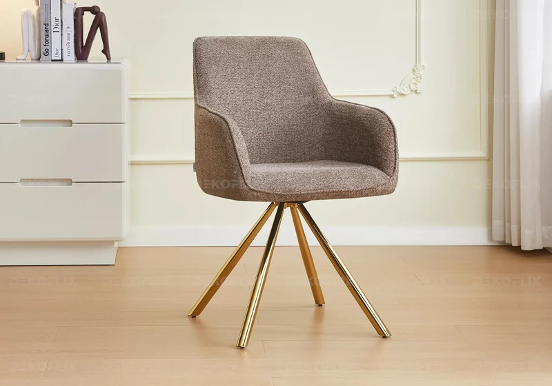 Fauteuil de table bouclée taupe pieds dorés - Daly x2