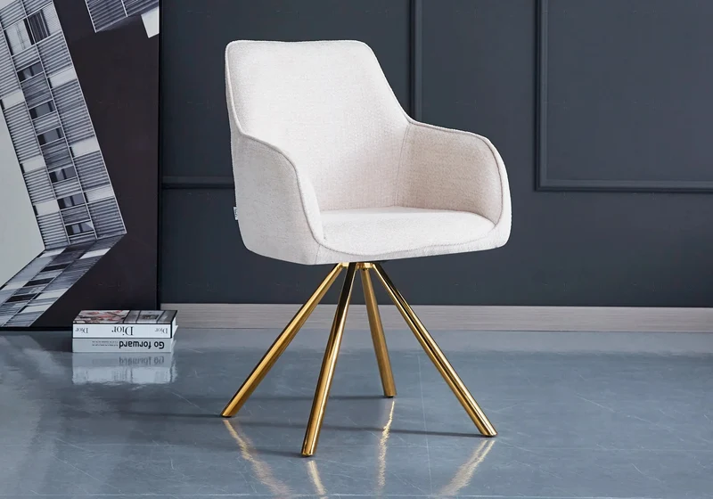 Fauteuil de table bouclée écru pieds dorés - Daly x2