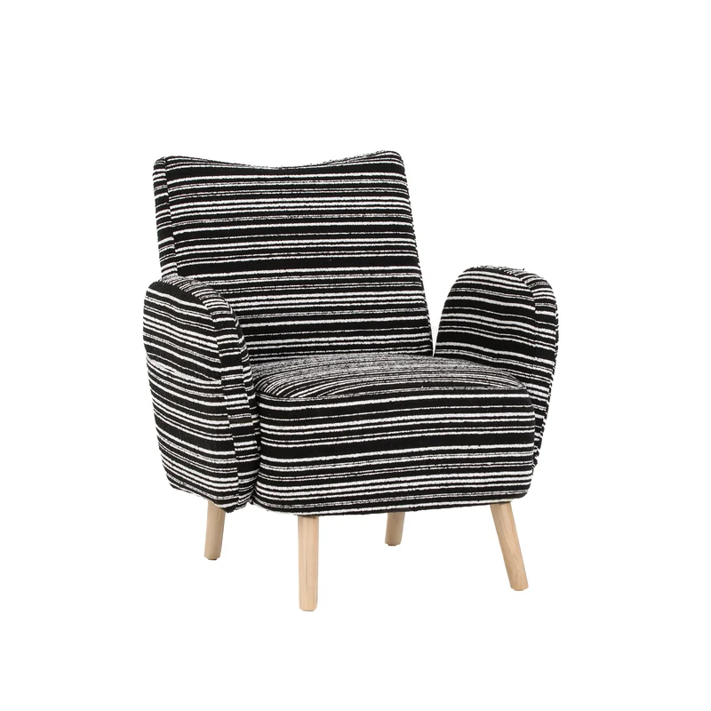 Fauteuil vintage en tissu bouclé rayures noir et blanc EMBERRO
