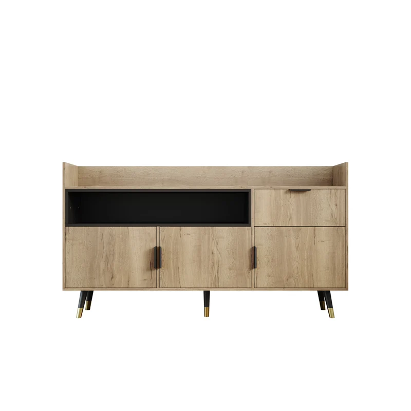 Buffet moderne effet bois 1 tiroir 3 portes battantes 160x35x82cm PINNACLEIST