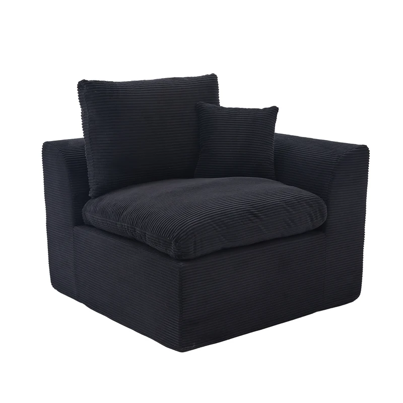 Fauteuil chauffeuse modulable en velours côtelé noir 101x102,5x84cm ZENITHERA