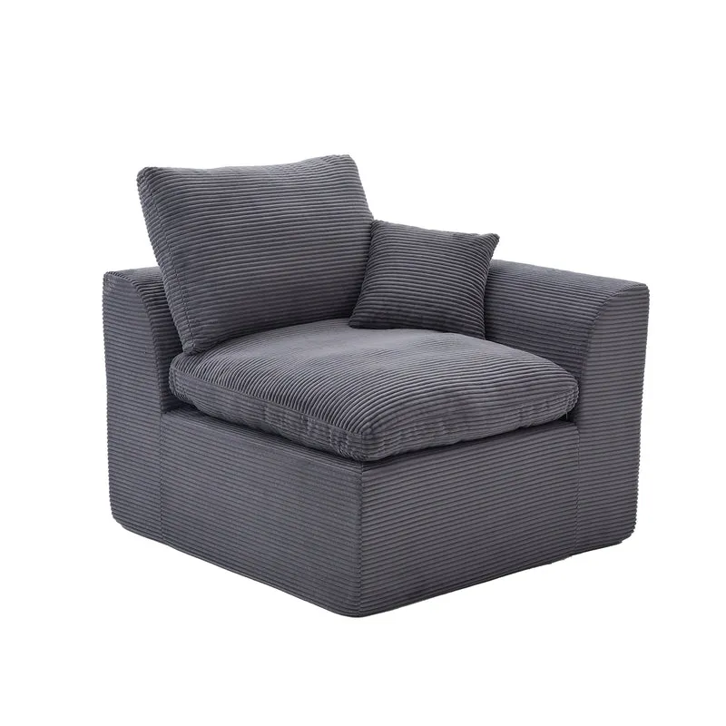 Fauteuil chauffeuse modulable en velours côtelé gris foncé 101x102,5x84cm ZENITHIQUE