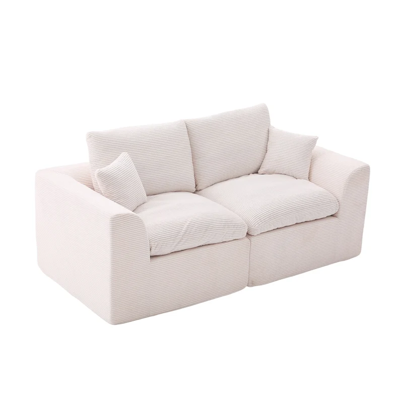 Canapé 2 places en velours côtelé beige 204x102,5x84cm CRESCENTORA