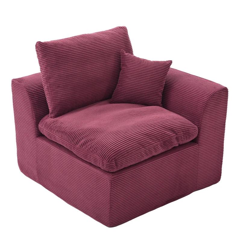 Fauteuil chauffeuse modulable en velours côtelé prune 101x102,5x84cm NOVAEON