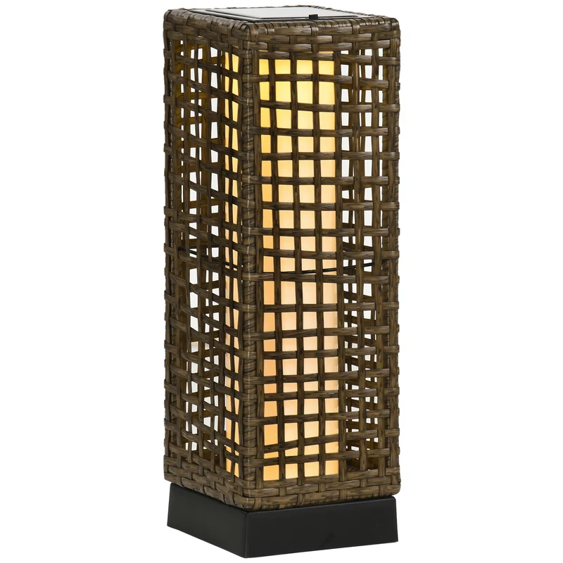Lampe solaire extérieure au sol rattan LED, détecteur crépusculaire, étanche 15,5x15,5x46cm SKYBEACH