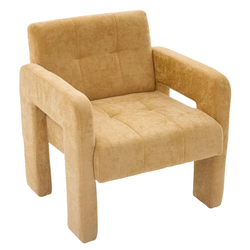 Fauteuil en chenille jaune moutarde 67,5x69x74,5cm CRESCENTELLE