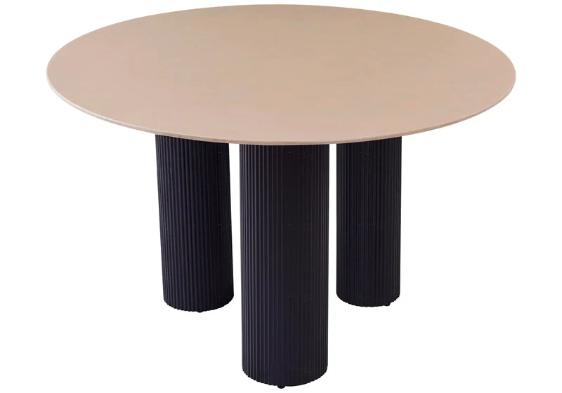 Table à manger pied noir céramique beige brillant - Elio